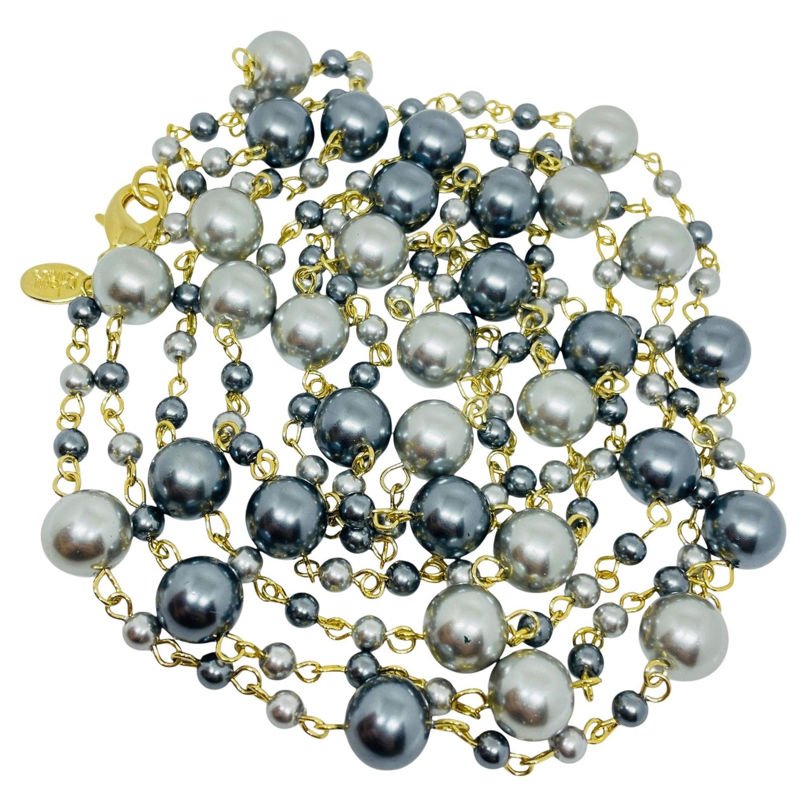 Joan Rivers Signed Vintage Gold Tone Glass Pearl Beads Designer Necklace